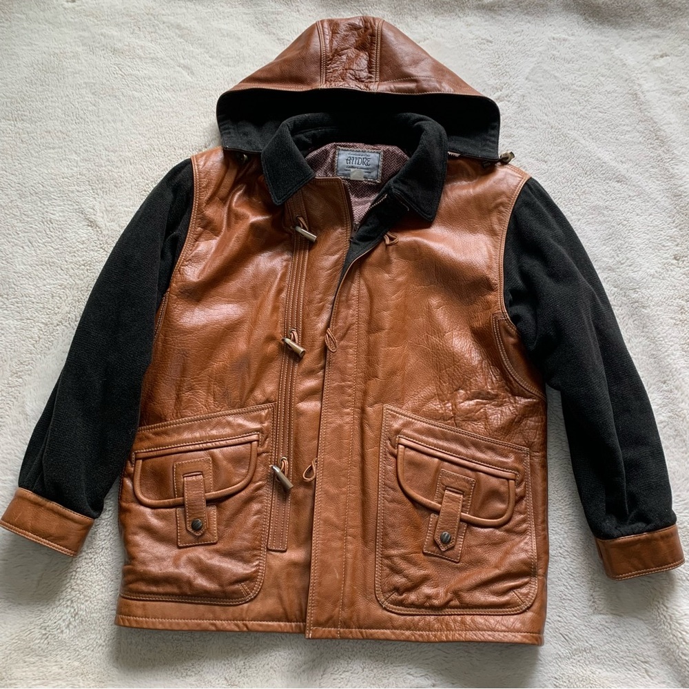 Creations de Cuir‎ Andre Vintage Brown Leather Jacket with Black Sleeves Size 38